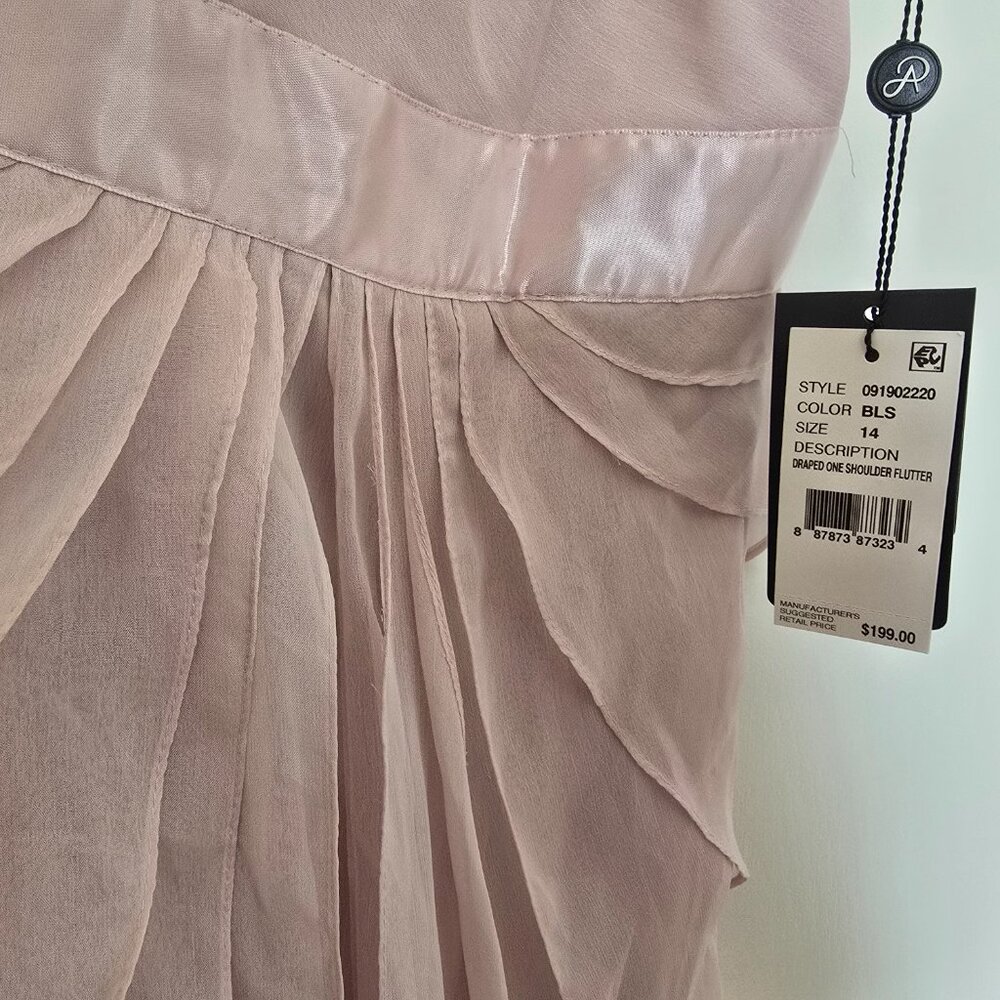 Adrianna Papell Chiffon One-Shoulder Gown Asymmetrical Dress Blush Pink Size 14 - Picture 6 of 16